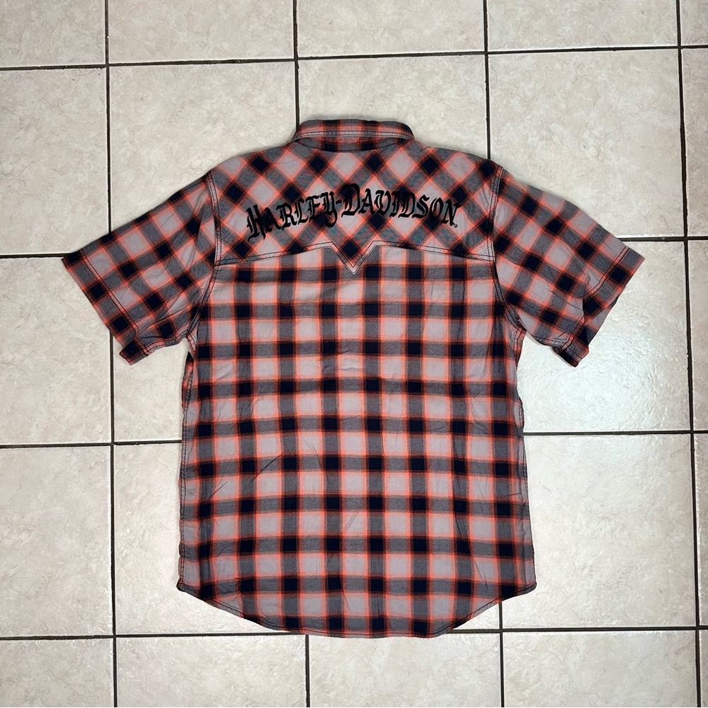 Men’s Large Harley Davidson Motorcycles Button Down Plaid Short Sleeve Shirt